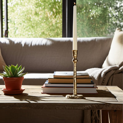 METAL, HAMMERED TAPER CANDLEHOLDER, GOLD - Al Rugaib Furniture
