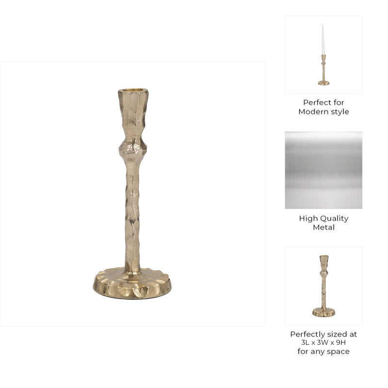 METAL, HAMMERED TAPER CANDLEHOLDER, GOLD - Al Rugaib Furniture