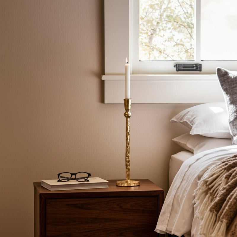 METAL, HAMMERED TAPER CANDLEHOLDER, GOLD - Al Rugaib Furniture