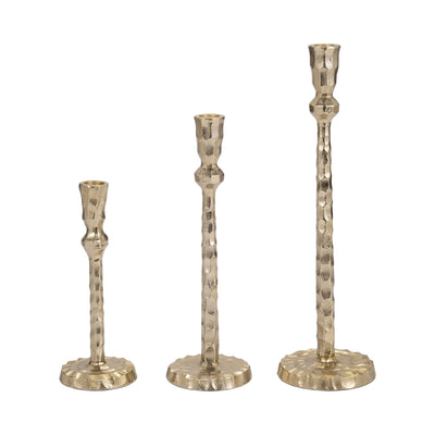 METAL, HAMMERED TAPER CANDLEHOLDER, GOLD - Al Rugaib Furniture