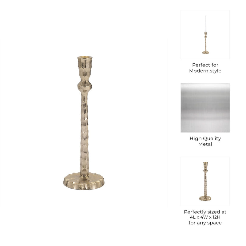 METAL, HAMMERED TAPER CANDLEHOLDER, GOLD - Al Rugaib Furniture