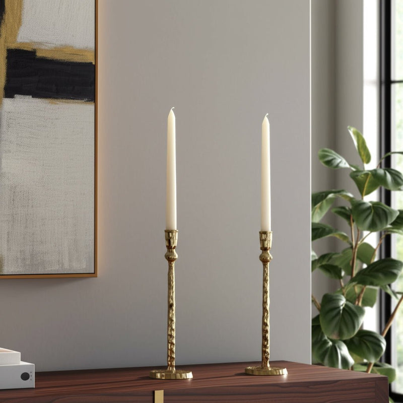 METAL, HAMMERED TAPER CANDLEHOLDER, GOLD - Al Rugaib Furniture