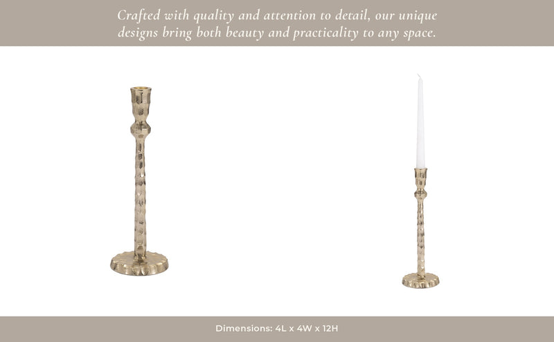METAL, HAMMERED TAPER CANDLEHOLDER, GOLD - Al Rugaib Furniture
