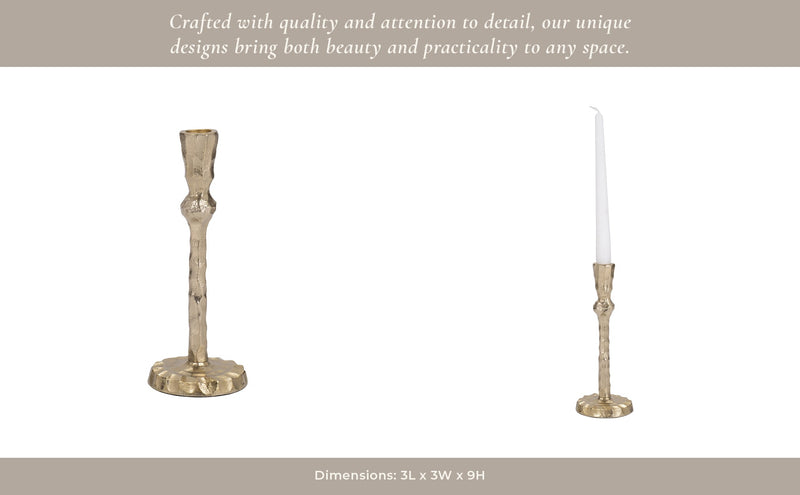 METAL, HAMMERED TAPER CANDLEHOLDER, GOLD - Al Rugaib Furniture