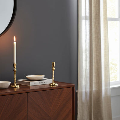 METAL, HAMMERED TAPER CANDLEHOLDER, GOLD - Al Rugaib Furniture