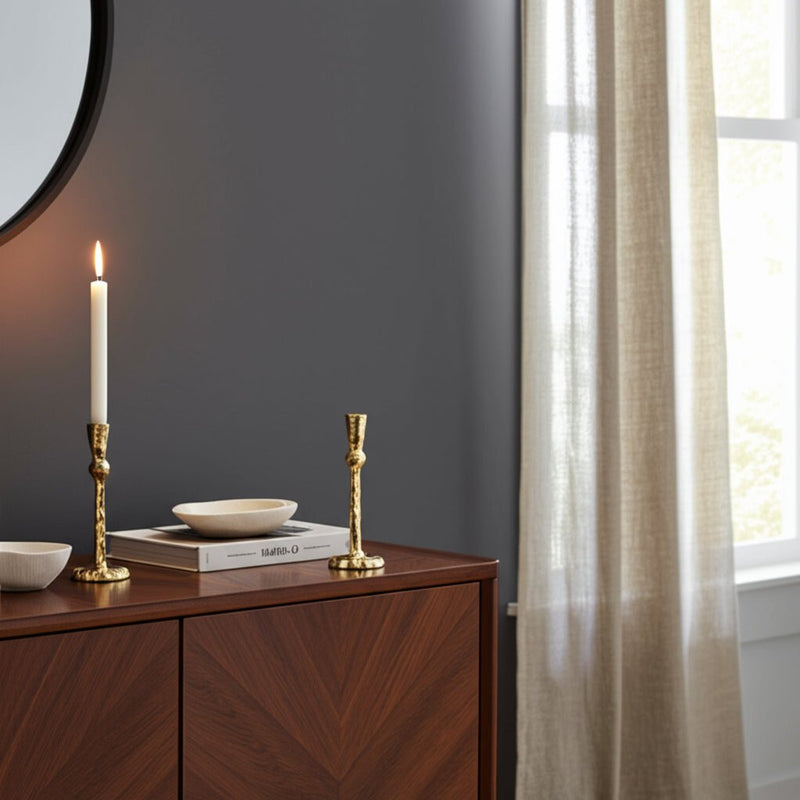 METAL, HAMMERED TAPER CANDLEHOLDER, GOLD - Al Rugaib Furniture