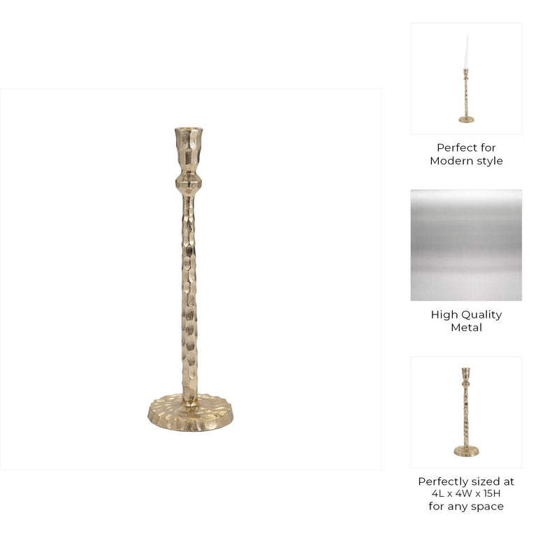 METAL, HAMMERED TAPER CANDLEHOLDER, GOLD - Al Rugaib Furniture