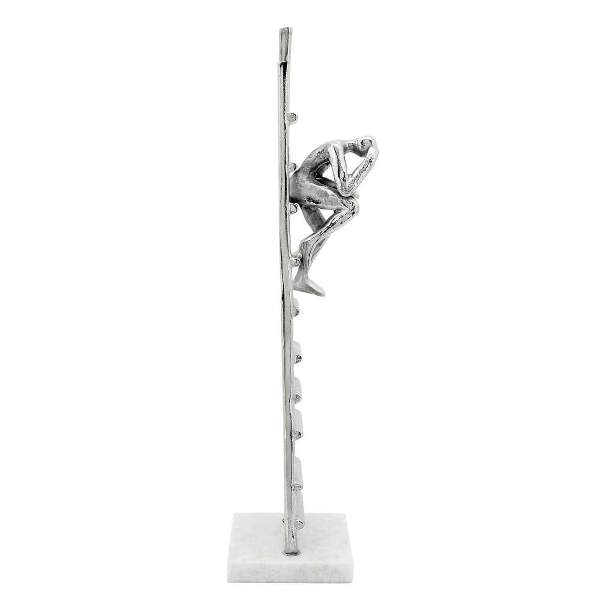 Metal Man Sitting On Ladder, Marble Base, Silver Table Decors| Sagebrook Home
