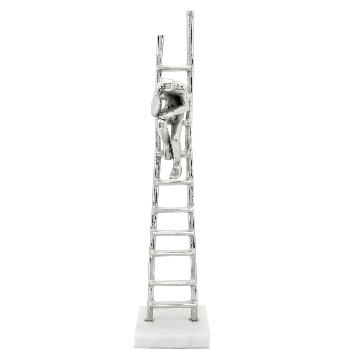Metal Man Sitting On Ladder, Marble Base, Silver Table Decors| Sagebrook Home