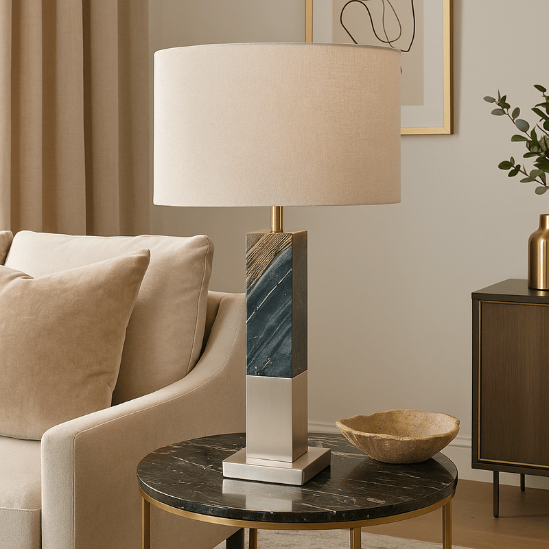 METAL / MARBLE 28" TABLE LAMP, BLACK MIX - Al Rugaib Furniture
