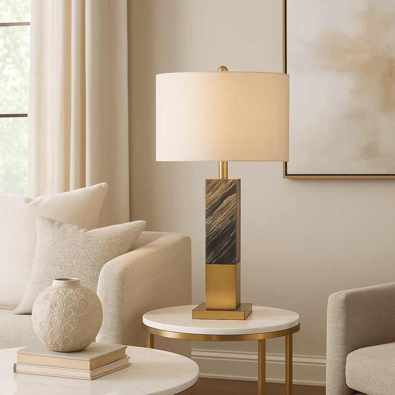 METAL / MARBLE 28" TABLE LAMP, BLUE MIX - Al Rugaib Furniture