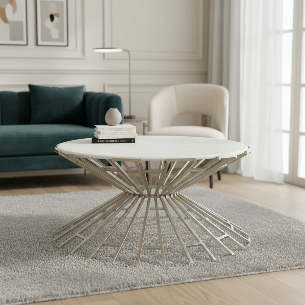 METAL & MARBLE ART DECO COCKTAIL TABLE, SILVER Coffee Tables| Sagebrook Home
