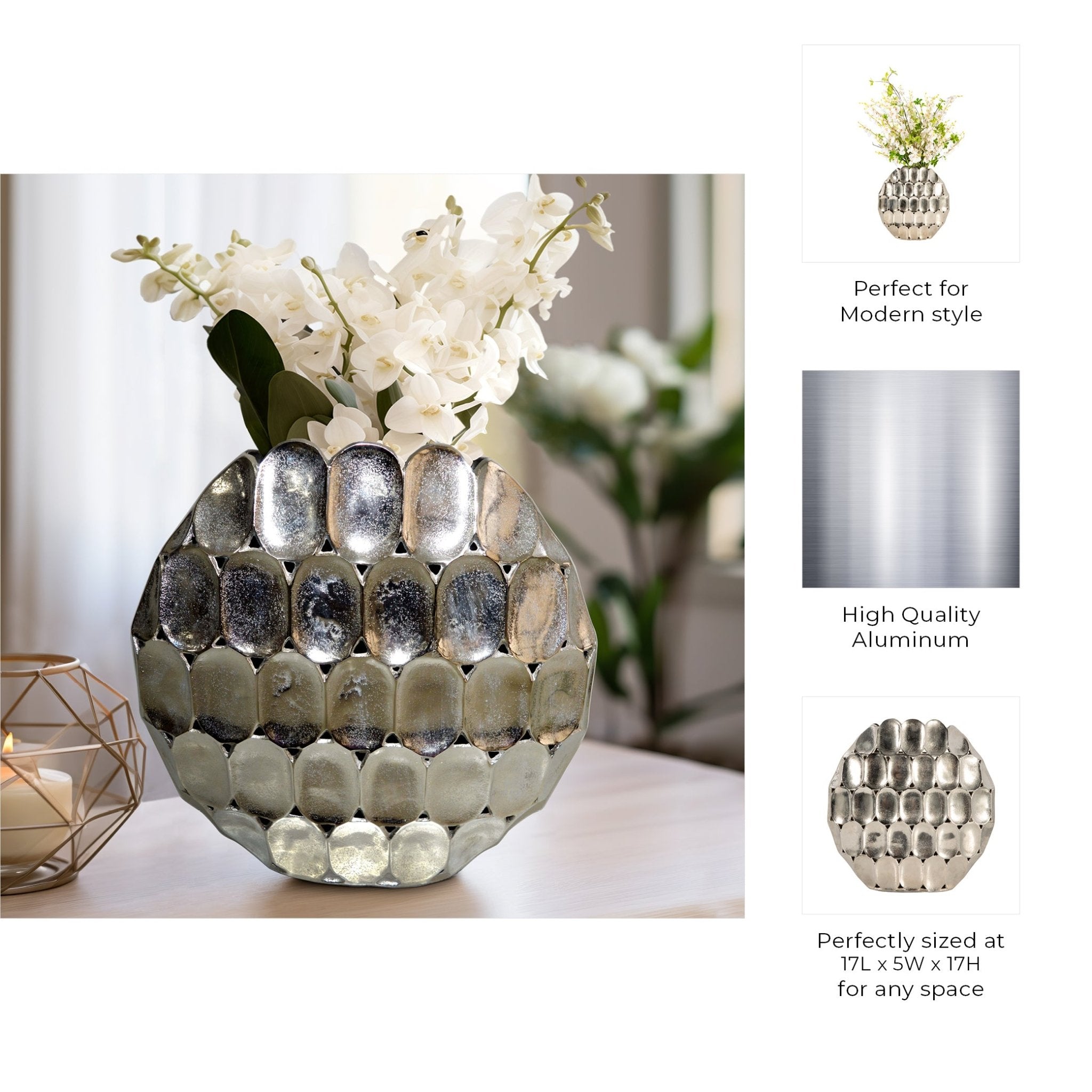 METAL, OVAL VASE, SILVER Vases and Jars| Sagebrook Home