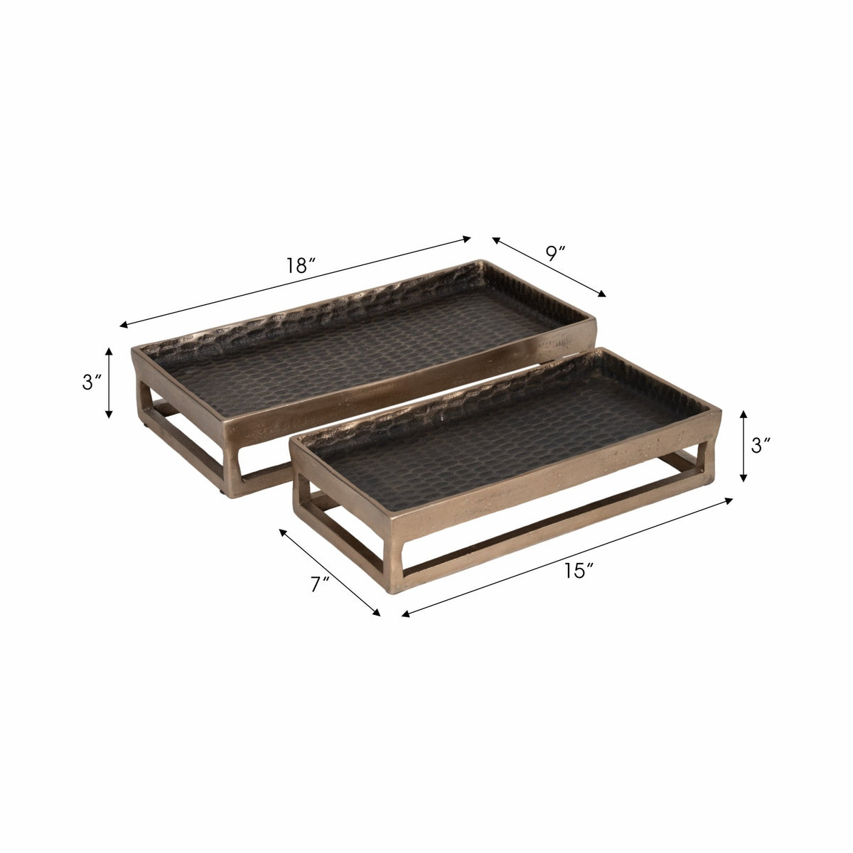 Metal, S/2 15/18" Relica Hammered Trays Table Decors| Sagebrook Home