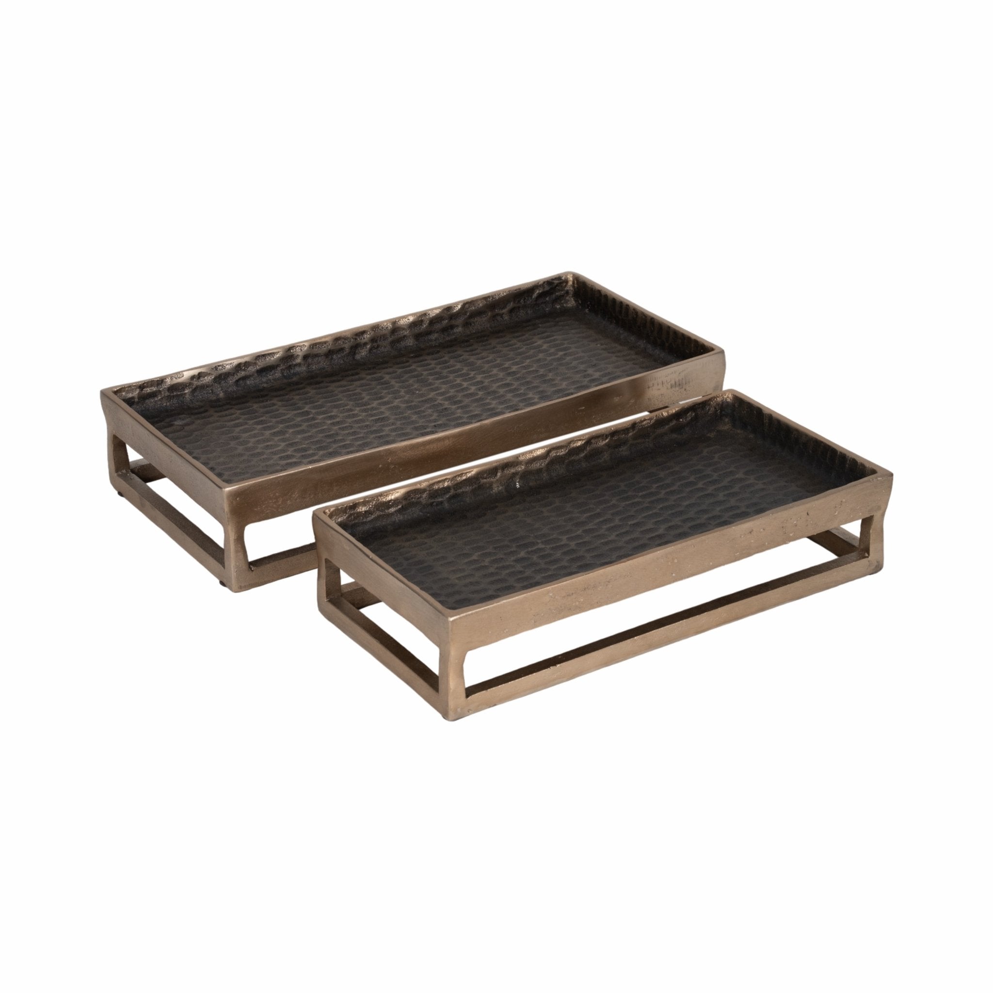 Metal, S/2 15/18" Relica Hammered Trays Table Decors| Sagebrook Home