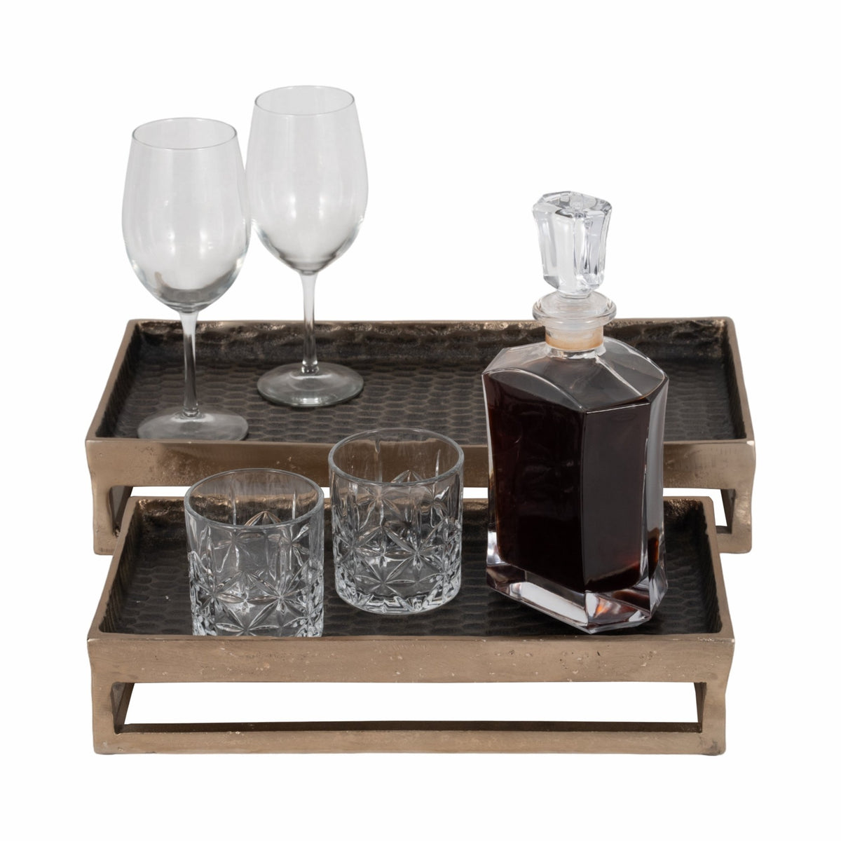Metal, S/2 15/18" Relica Hammered Trays Table Decors| Sagebrook Home