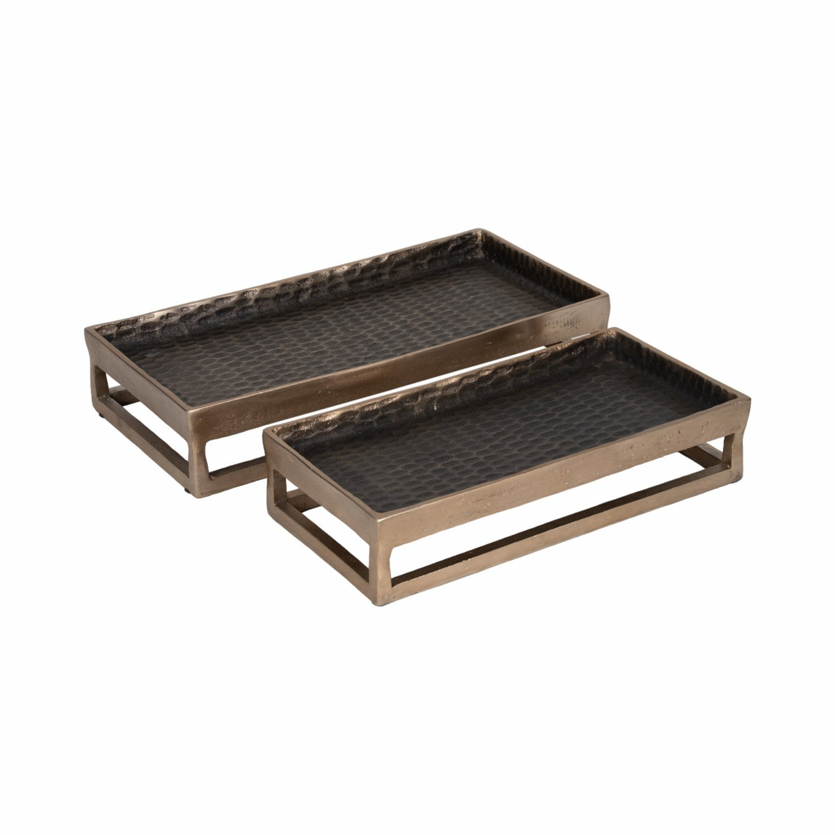 Metal, S/2 15/18" Relica Hammered Trays Table Decors| Sagebrook Home