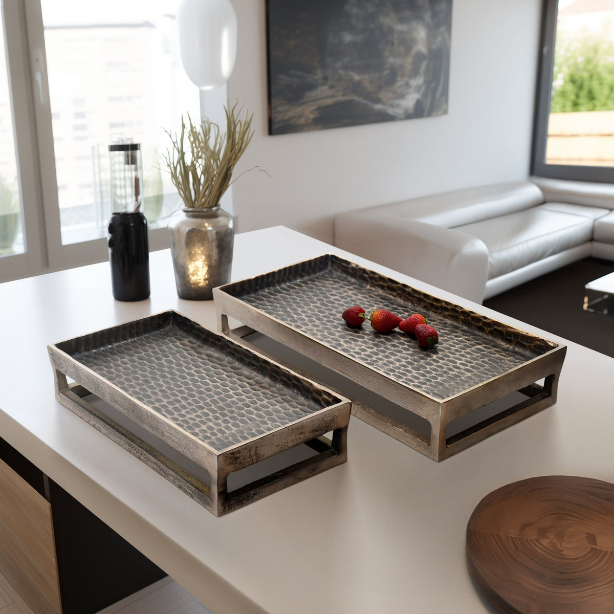 Metal, S/2 15/18" Relica Hammered Trays Table Decors| Sagebrook Home