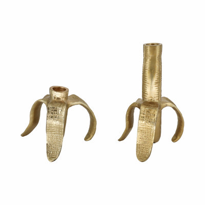 Metal, S/2 6" Banana Taper Candle Holders, Gold - Al Rugaib Furniture