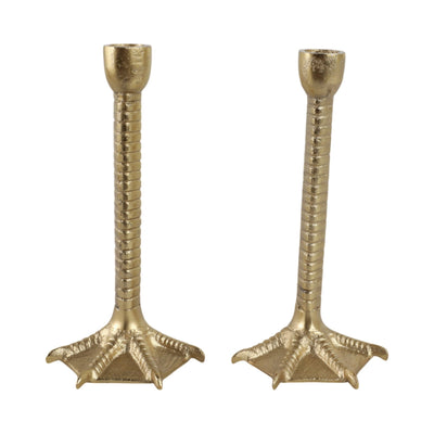 Metal, S/2 9" Bird Legs Taper Candle Holders, Gold - Al Rugaib Furniture