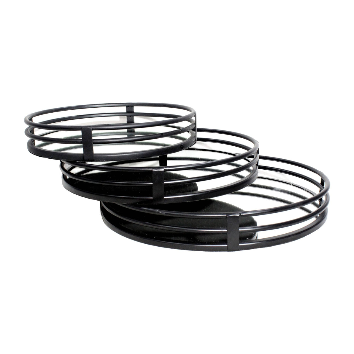 METAL, S/3 14/16/18" ROUND MIRRORED TRAYS, BLACK Tray| Sagebrook Home