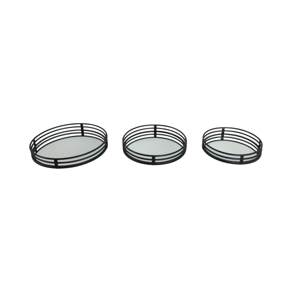 METAL, S/3 14/16/18" ROUND MIRRORED TRAYS, BLACK Tray| Sagebrook Home