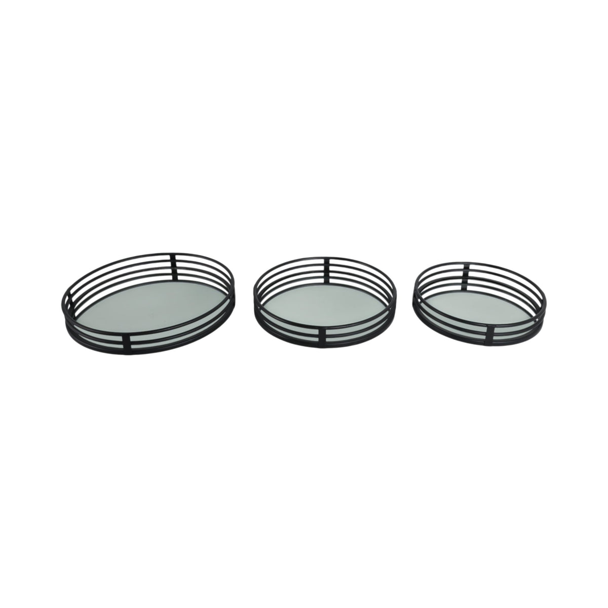 METAL, S/3 14/16/18" ROUND MIRRORED TRAYS, BLACK Tray| Sagebrook Home