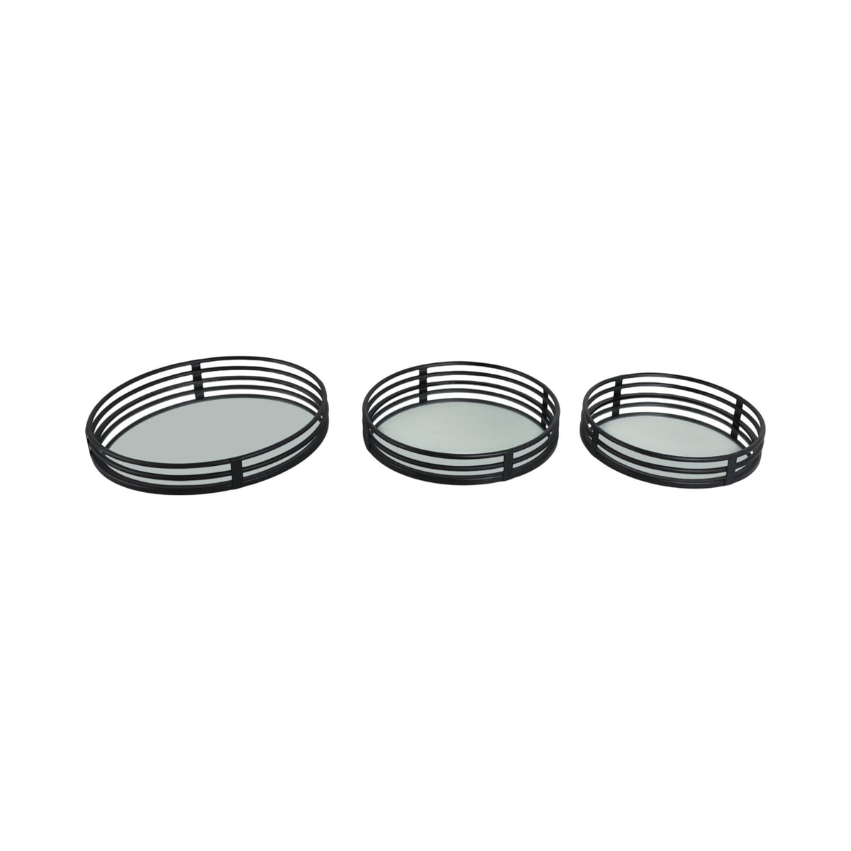METAL, S/3 14/16/18" ROUND MIRRORED TRAYS, BLACK Tray| Sagebrook Home