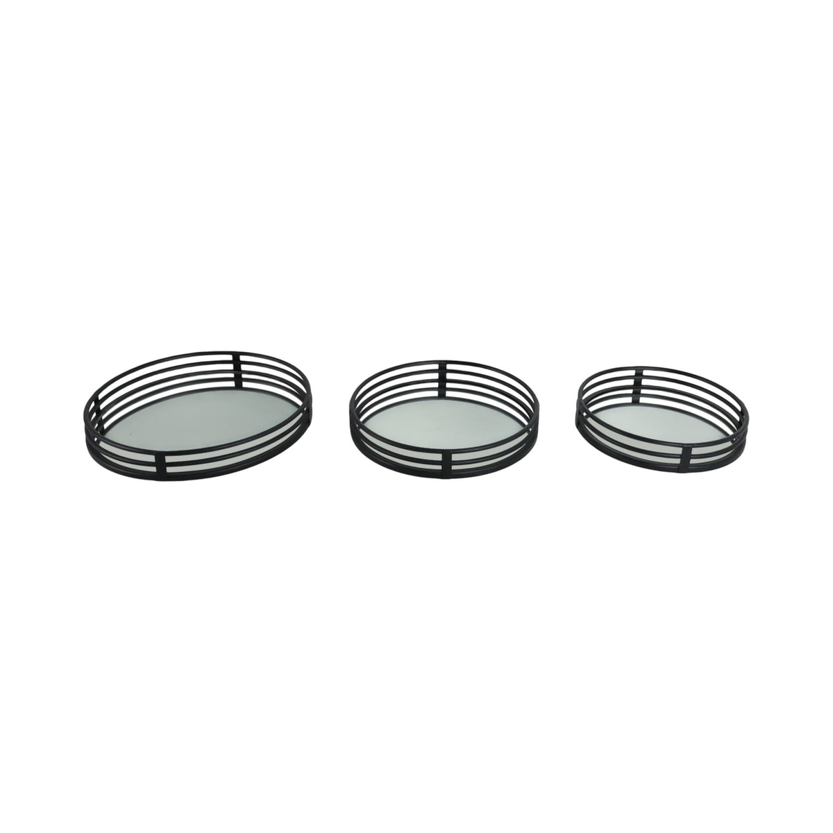 METAL, S/3 14/16/18" ROUND MIRRORED TRAYS, BLACK Tray| Sagebrook Home