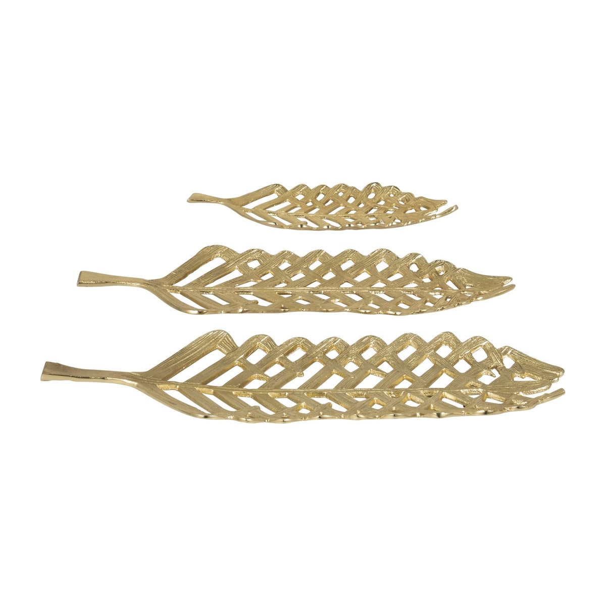 METAL, S/3 14/21/23"L OPEN CUT LEAF PLATE, GOLD Tray| Sagebrook Home