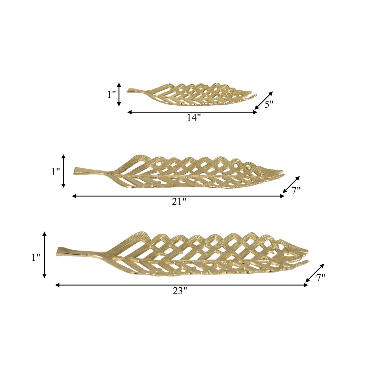 METAL, S/3 14/21/23"L OPEN CUT LEAF PLATE, GOLD Tray| Sagebrook Home