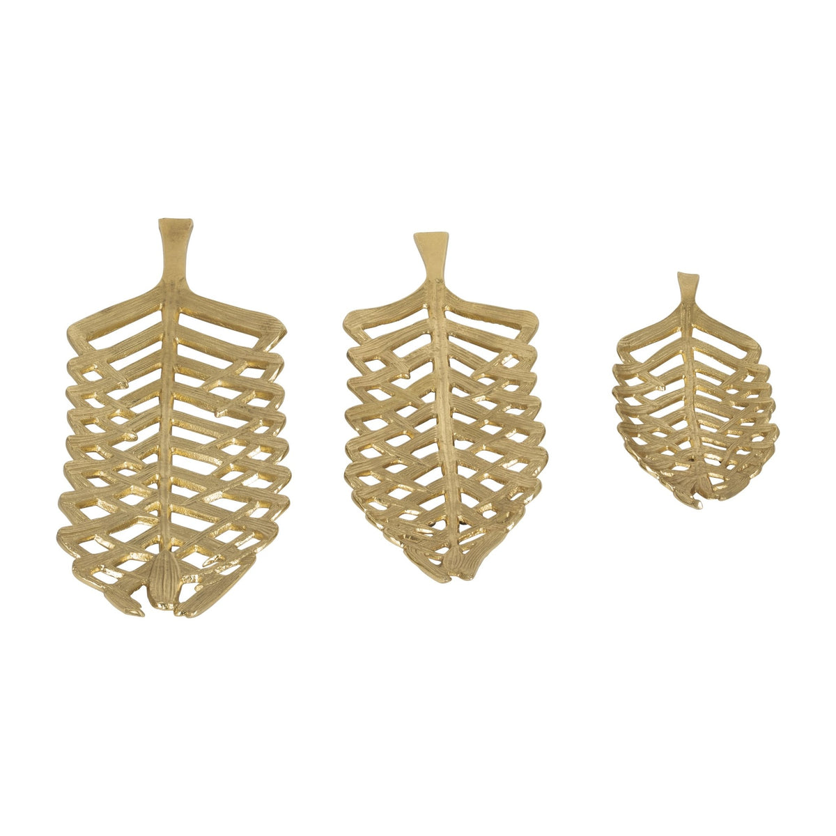 METAL, S/3 14/21/23"L OPEN CUT LEAF PLATE, GOLD Tray| Sagebrook Home