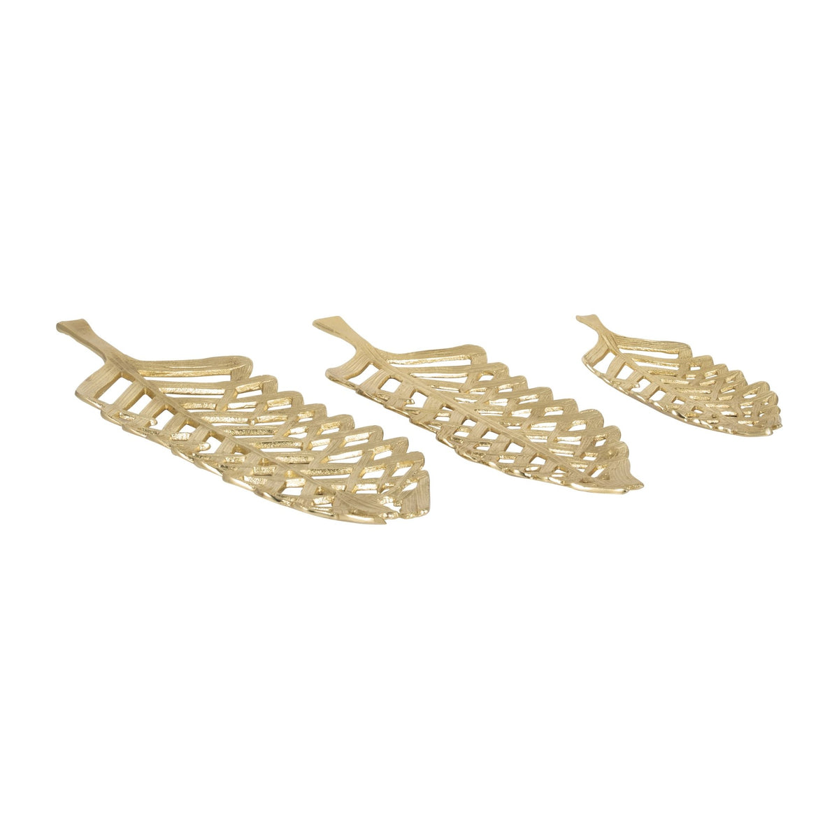 METAL, S/3 14/21/23"L OPEN CUT LEAF PLATE, GOLD Tray| Sagebrook Home