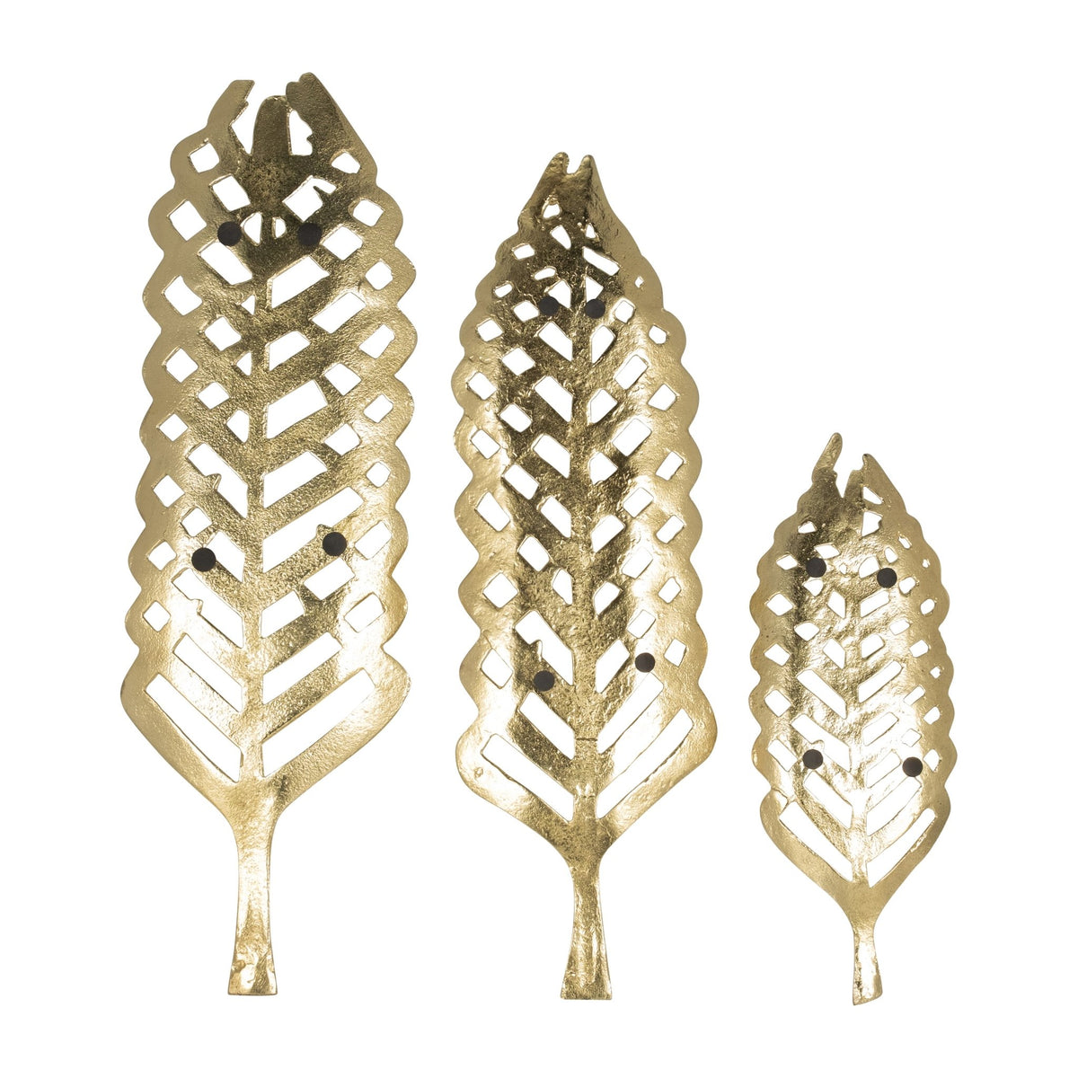 METAL, S/3 14/21/23"L OPEN CUT LEAF PLATE, GOLD Tray| Sagebrook Home