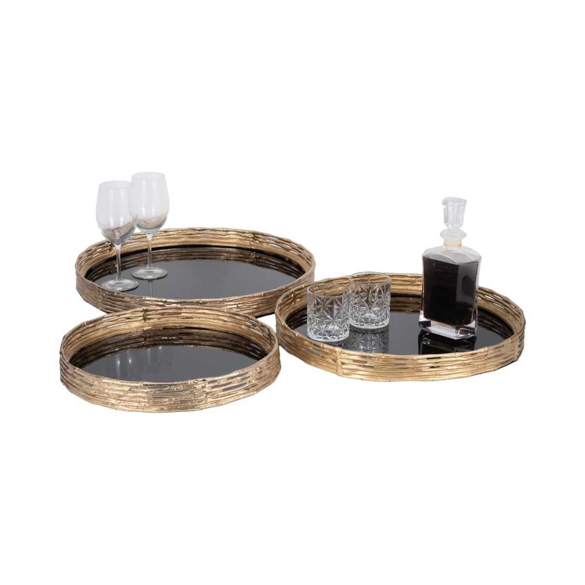 METAL, S/3 16/19/21" ROUND TRAYS, GOLD/BLACK Tray| Sagebrook Home