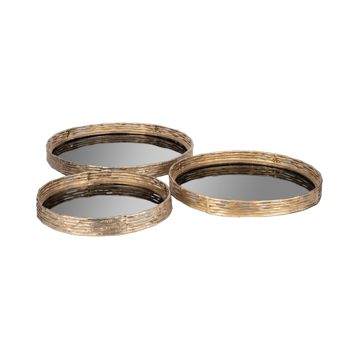 METAL, S/3 16/19/21" ROUND TRAYS, GOLD/BLACK Tray| Sagebrook Home