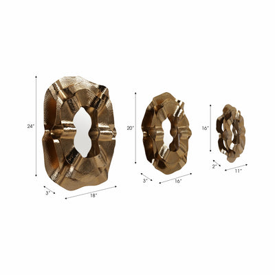 Metal, S/3 17/21/25" Sarasota Gold Mirrors - Al Rugaib Furniture