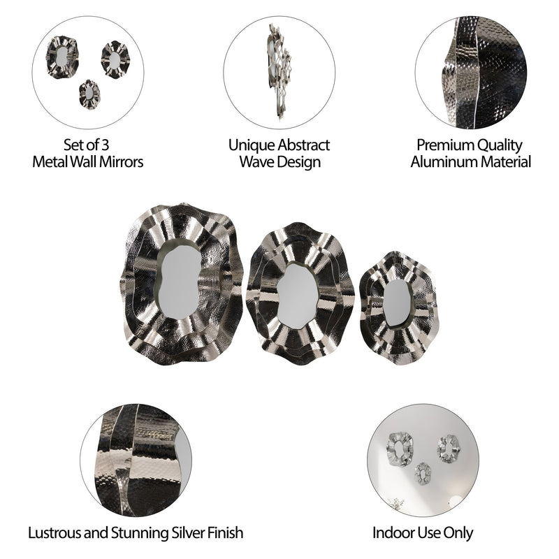 Metal, S/3 17/21/25" Sarasota Silver Mirrors - Al Rugaib Furniture