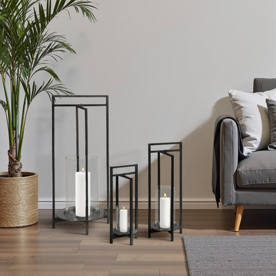 METAL, S/3 19/24/32"H ROUND OPEN LANTERNS, BLACK - Al Rugaib Furniture