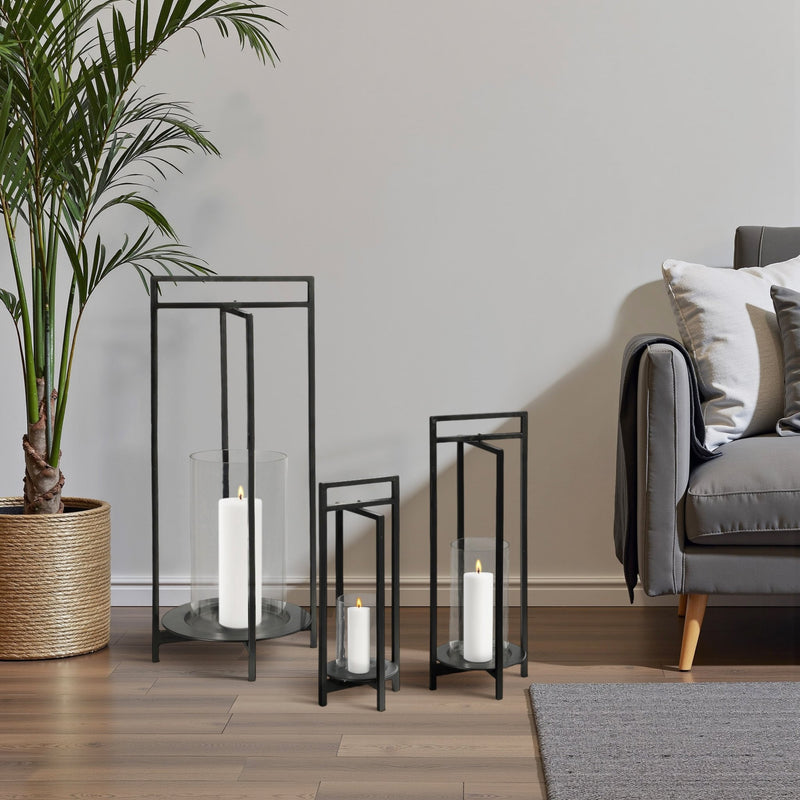 METAL, S/3 19/24/32"H ROUND OPEN LANTERNS, BLACK - Al Rugaib Furniture