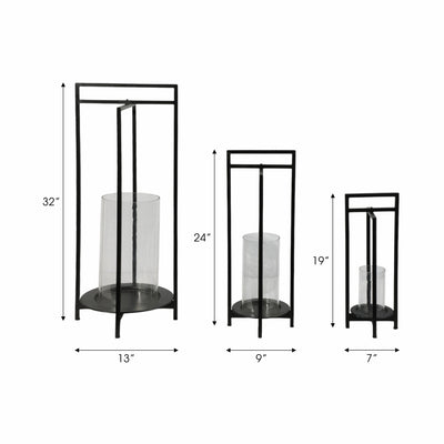 METAL, S/3 19/24/32"H ROUND OPEN LANTERNS, BLACK - Al Rugaib Furniture