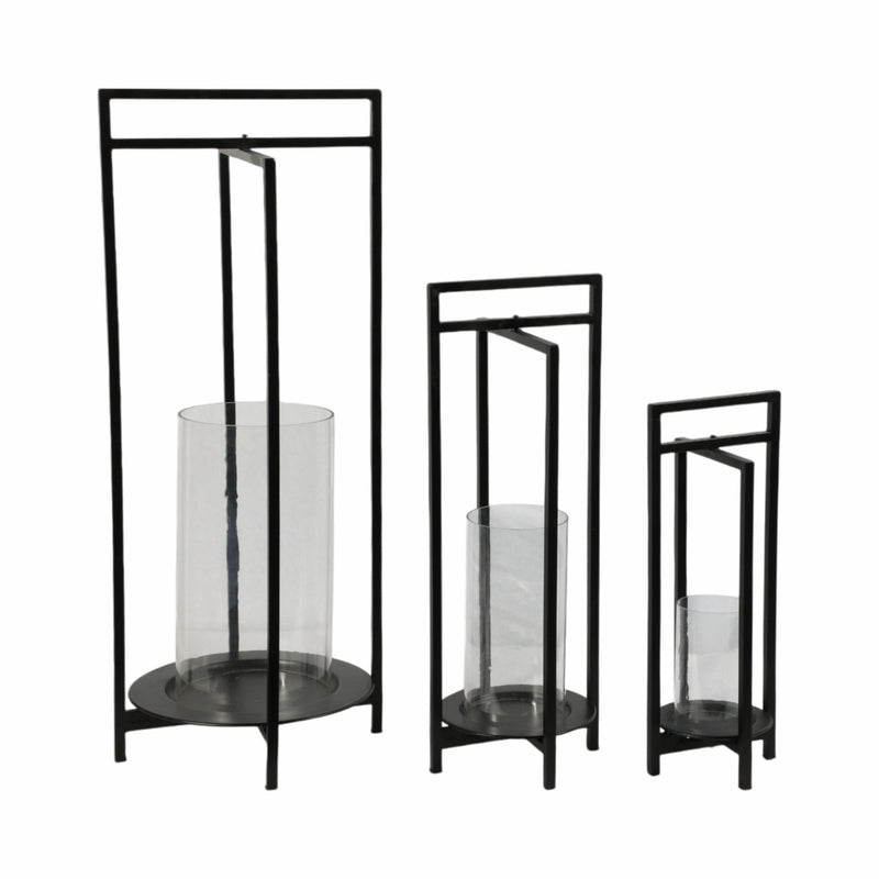 METAL, S/3 19/24/32"H ROUND OPEN LANTERNS, BLACK - Al Rugaib Furniture