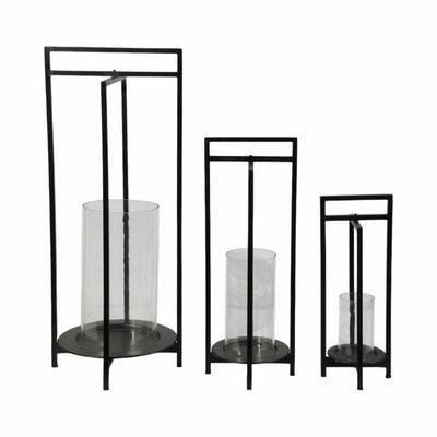 METAL, S/3 19/24/32"H ROUND OPEN LANTERNS, BLACK - Al Rugaib Furniture