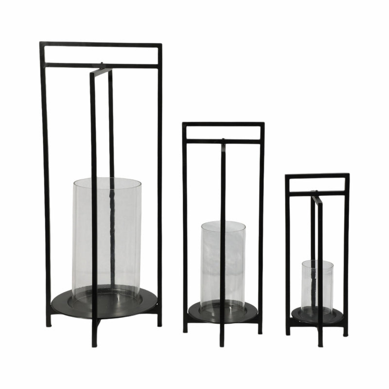 METAL, S/3 19/24/32"H ROUND OPEN LANTERNS, BLACK - Al Rugaib Furniture