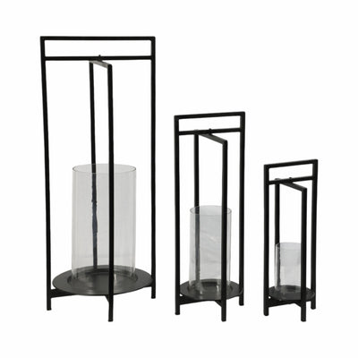 METAL, S/3 19/24/32"H ROUND OPEN LANTERNS, BLACK - Al Rugaib Furniture