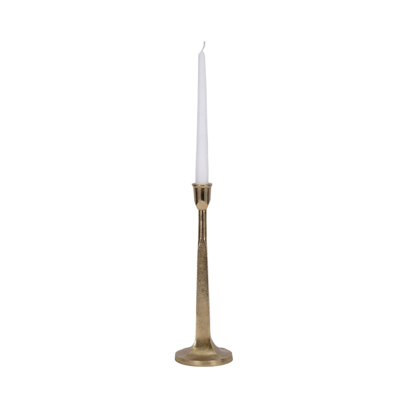 METAL, SQUARED OFF TAPER CANDLEHOLDER, GOLD - Al Rugaib Furniture