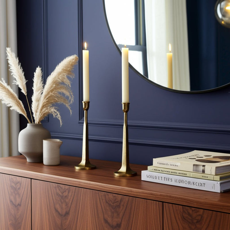 METAL, SQUARED OFF TAPER CANDLEHOLDER, GOLD - Al Rugaib Furniture