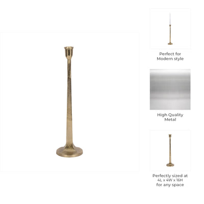 METAL, SQUARED OFF TAPER CANDLEHOLDER, GOLD - Al Rugaib Furniture