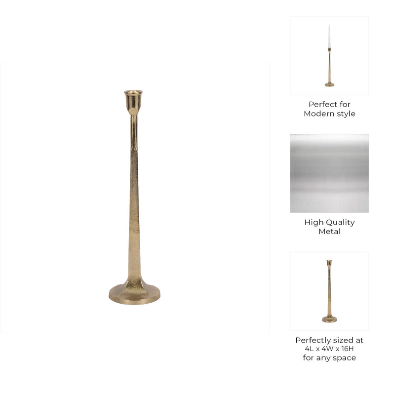 METAL, SQUARED OFF TAPER CANDLEHOLDER, GOLD - Al Rugaib Furniture