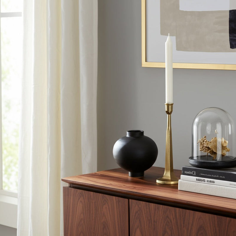 METAL, SQUARED OFF TAPER CANDLEHOLDER, GOLD - Al Rugaib Furniture